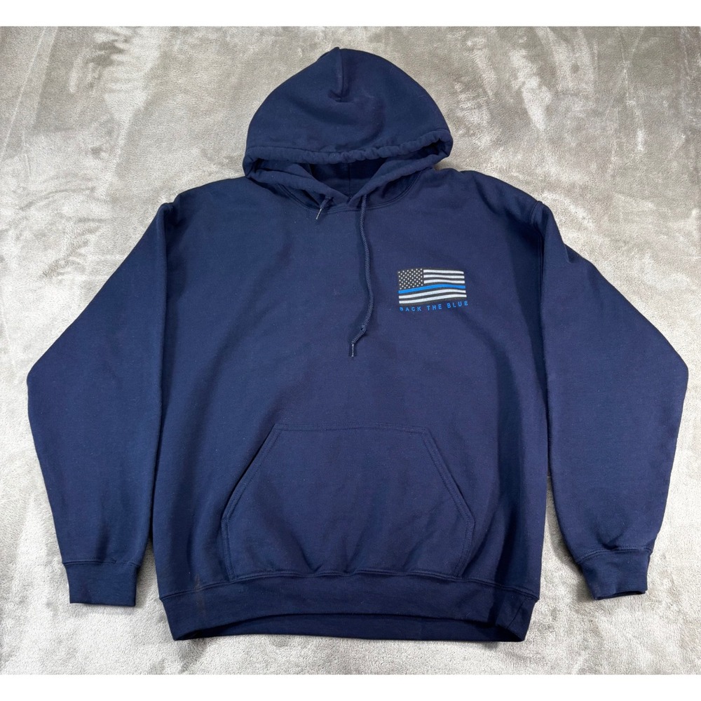 Gildan Hoodie Mens Large Navy Blue Good Back The Blue Semi Truck Graphic Support